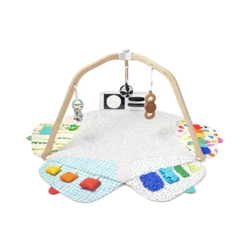 LOVEVERY The Play Gym with wooden frame and multiple developmental zones
