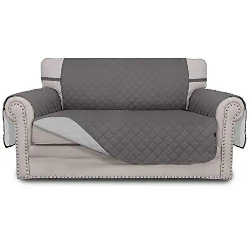 Easy-Going reversible loveseat cover in gray and light gray