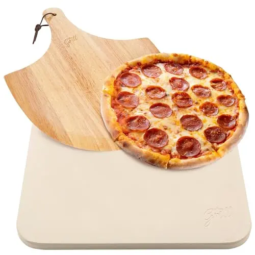 HANS GRILL pizza stone with wooden peel