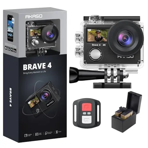 AKASO Brave 4 waterproof action camera with front and rear screens