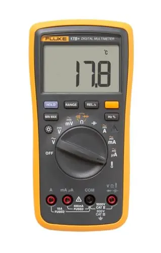 Fluke 17B+ digital multimeter with temperature testing