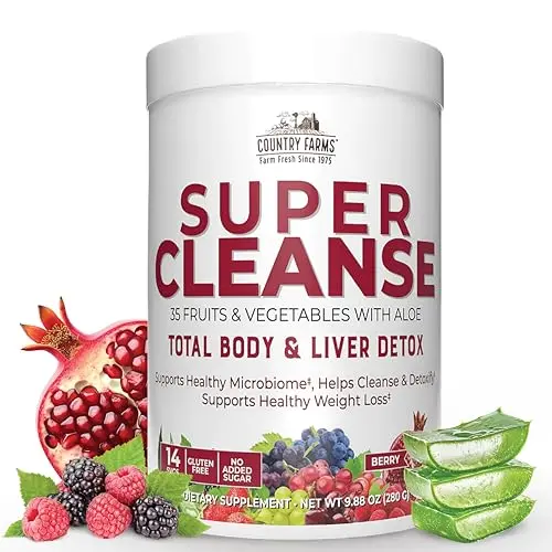 Country Farms Super Cleanse powder canister with berry flavor
