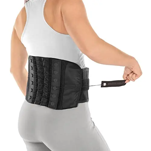 BraceAbility lumbar support belt with dual-pulley adjustment system