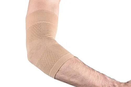 OrthoSleeve elbow brace with 6-zone compression and gel stabilizers