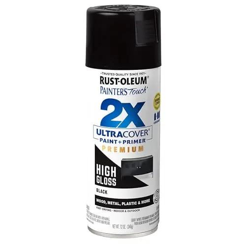 Rust-Oleum Painter's Touch 2X Ultra Cover spray paint can in high gloss black