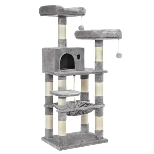 FEANDREA 56.3-inch cat tree with hammock and plush perches