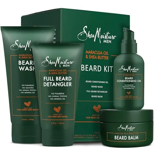 SheaMoisture beard care kit with wash, balm, oil, and conditioner