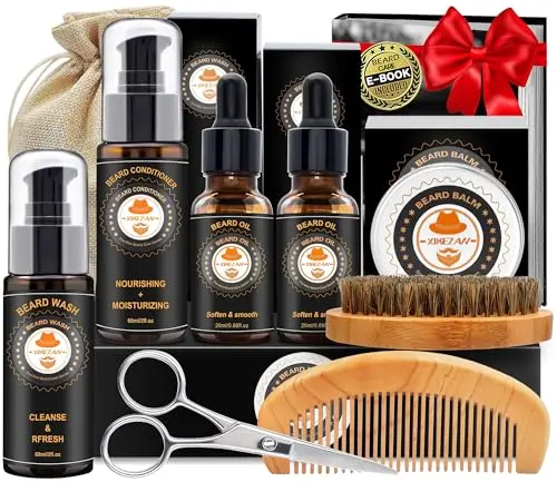 XIKEZAN beard grooming kit with multiple products and tools