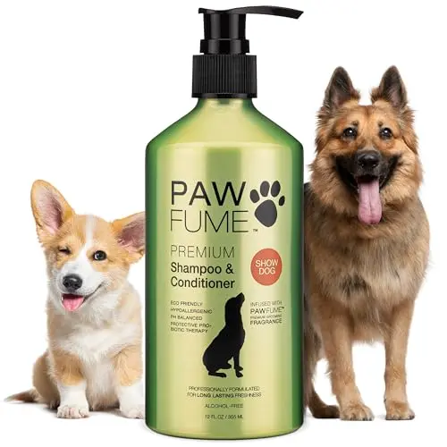 PAWFUME Deshedding Dog Shampoo and Conditioner in blue bottle