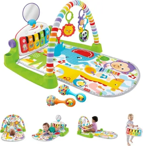 Fisher-Price Deluxe Kick & Play Piano Gym play mat with attached toys and light-up piano