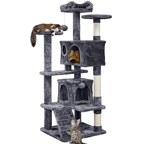 Yaheetech 54-inch cat tree with cozy caves and dangling balls