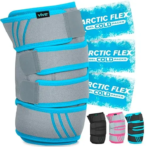 Vive knee ice pack wrap showing adjustable compression straps and removable gel packs