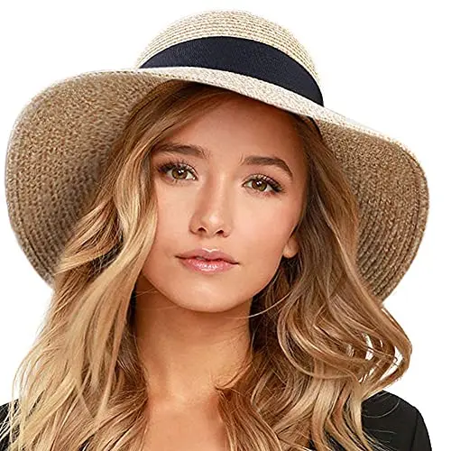 FURTALK women's straw sun hat with wide brim in mixed beige