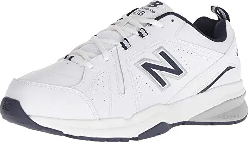 New Balance 608 V5 white and navy athletic sneaker