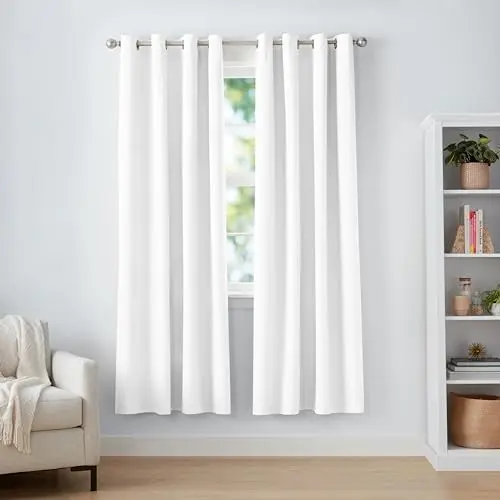 Amazon Basics room darkening blackout curtains in white