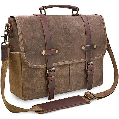 NEWHEY vintage brown messenger bag with leather accents and multiple pockets