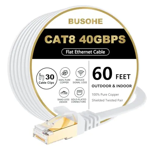 BUSOHE 60ft flat Cat8 Ethernet cable for gaming