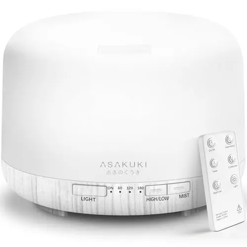 ASAKUKI essential oil diffuser with remote control and white finish
