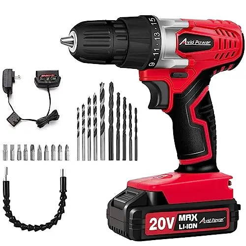 AVID POWER 20V MAX cordless drill set with battery and bits