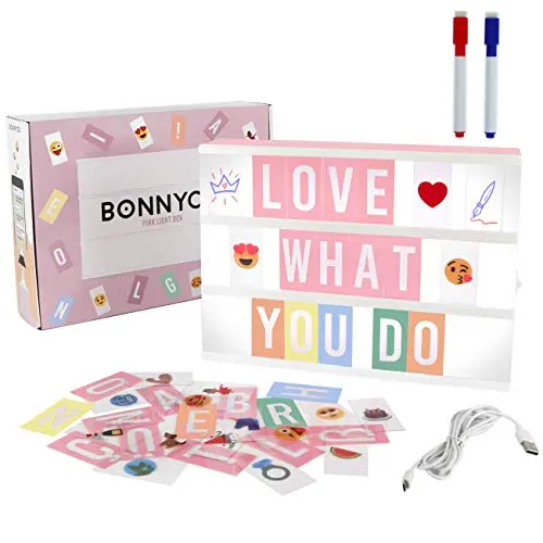 BONNYCO pink light box with letters and emojis for room decor