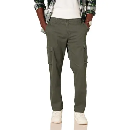 Amazon Essentials straight-fit cargo pants showing classic design and button-flap pockets