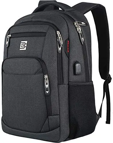 Volher Laptop Backpack in black with slim profile and USB charging port