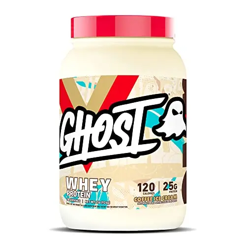 GHOST Coffee Ice Cream whey protein powder tub