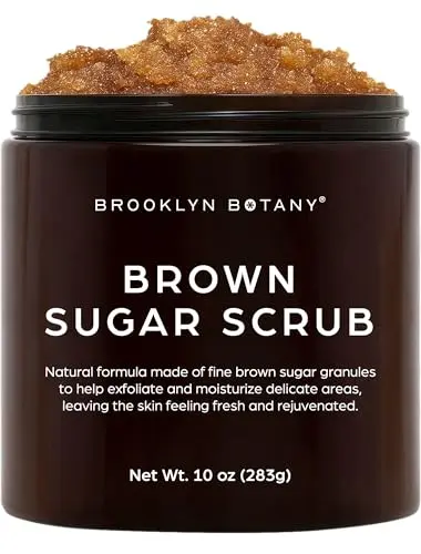 Brooklyn Botany brown sugar scrub in jar with natural ingredients