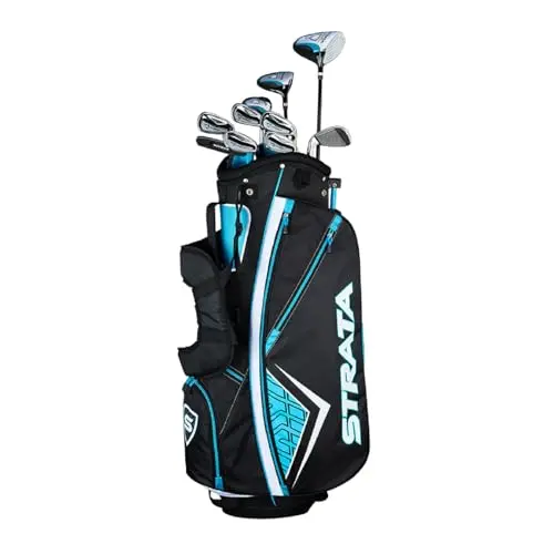 Callaway Women's Strata Plus golf clubs set in teal with driver, woods, hybrids, and putter