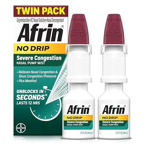Afrin No Drip Severe Congestion Nasal Mist bottle showing no-drip technology