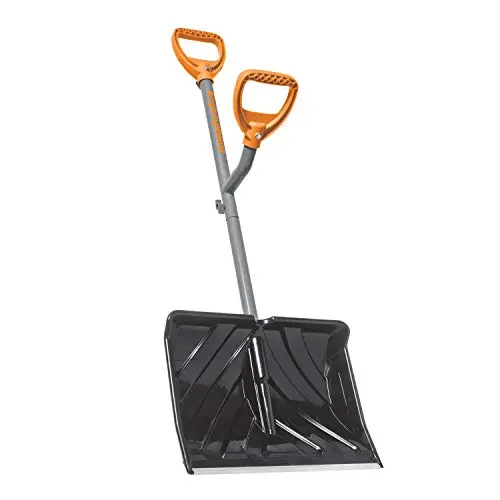 ErgieShovel orange and black ergonomic snow shovel with dual handles