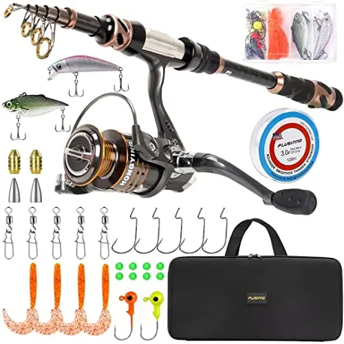 PLUSINNO telescopic fishing rod and reel combo with carbon fiber construction