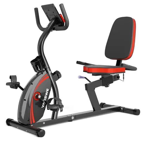 Vanswe recumbent exercise bike with adjustable seat and digital monitor