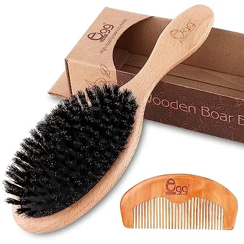 BLACK EGG boar bristle hair brush with bamboo comb and hair ties