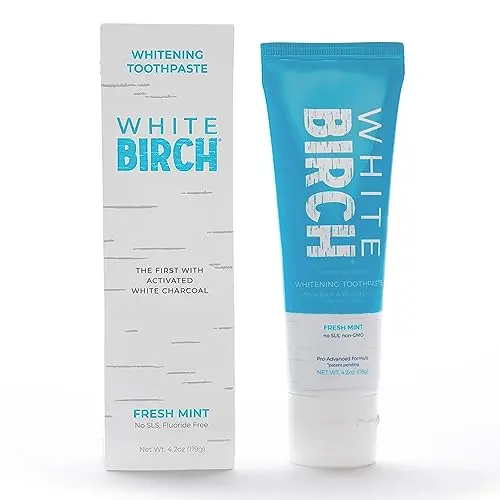 White Birch white activated charcoal toothpaste tube