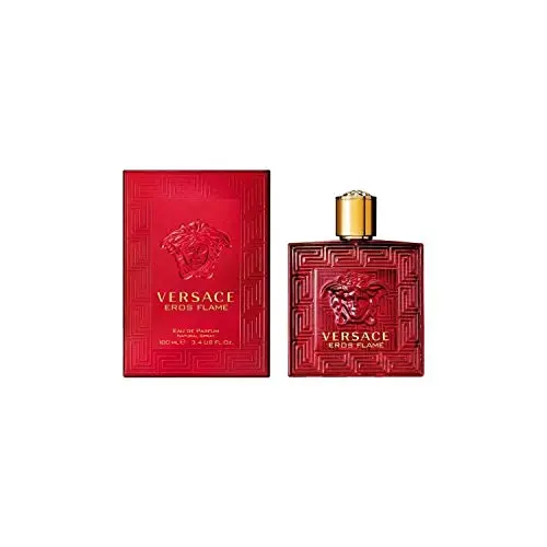 Versace Eros Flame cologne bottle with red accents