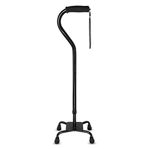 RMS quad cane with four-pronged base and offset handle