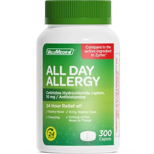 ValuMeds cetirizine HCl caplets for pollen allergy relief
