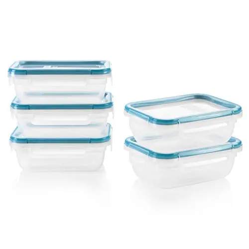 Snapware plastic food storage container with four locking tabs