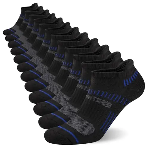 COOPLUS men's ankle socks with cushioned sole and anti-slip heel tab