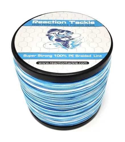 Reaction Tackle braided fishing line spool in blue camo color