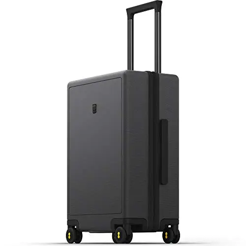LEVEL8 rolling carry-on luggage with luminous textured surface in dark grey