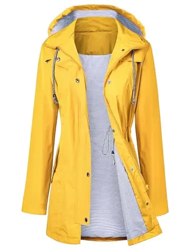 LOMON women's lightweight waterproof trench coat in yellow