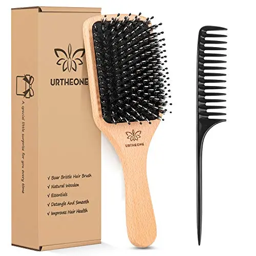URTHEONE boar bristle paddle hairbrush with wooden handle