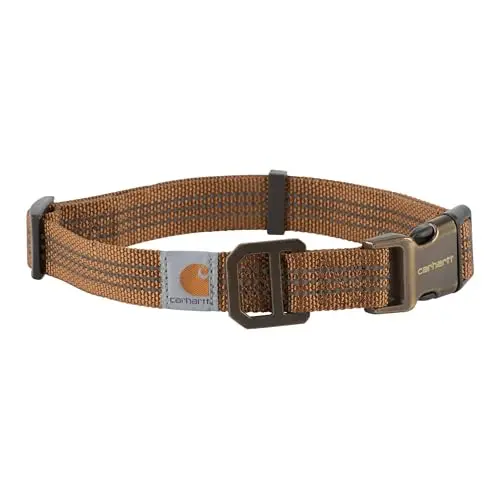 Carhartt brown nylon dog collar with reflective stitching for large breeds