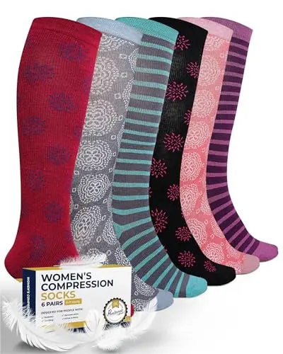 PEMBROOK Light Compression Socks 6-pack with floral and striped designs