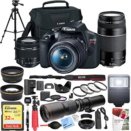 Canon EOS Rebel T7 DSLR camera with multiple lenses