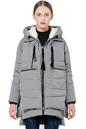 OROLAY women's thickened down jacket with fleece-lined hood and side zippers