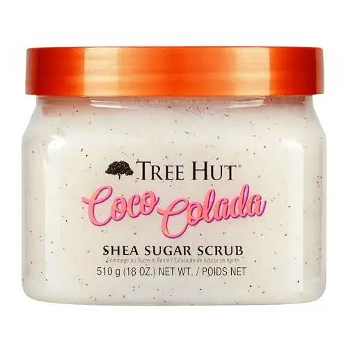 Tree Hut Shea Sugar Scrub in jar with tropical design