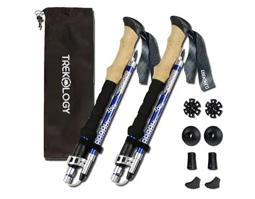 TREKOLOGY collapsible trekking poles set with cork grips